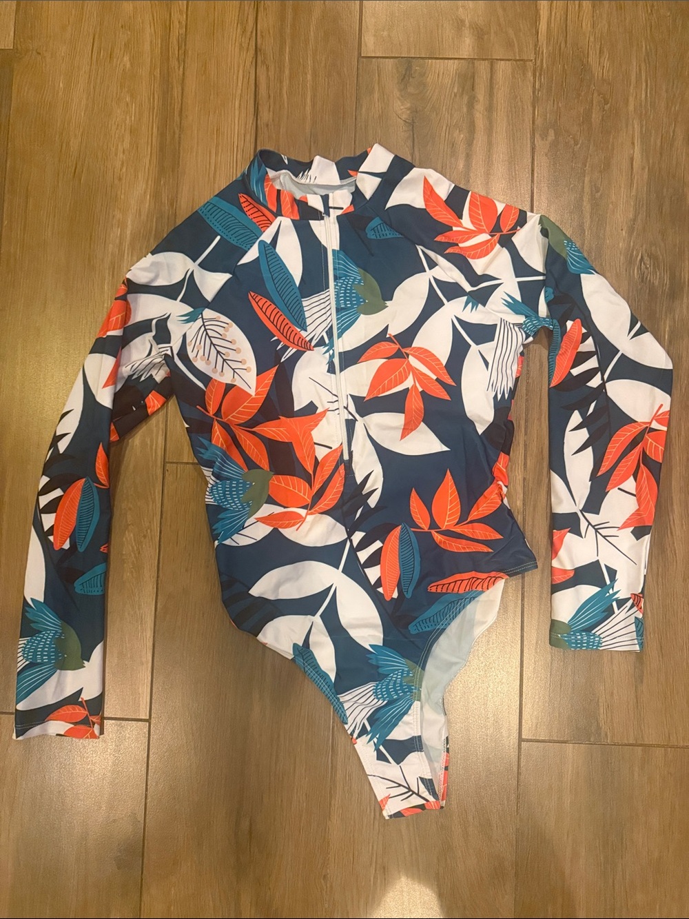 Long Sleeve Navy Floral One-Piece Swimsuit